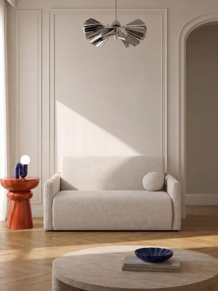 Sofa rozkładana Nido trzyosobowa 140 cm z pojemnikiem - jasny beżowy boucle Quelle 03