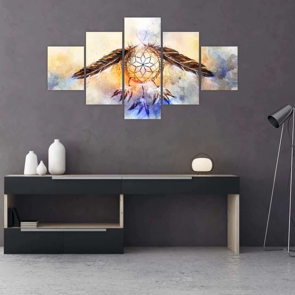 Obraz - Łapacz snów z piórami (125x70 cm)