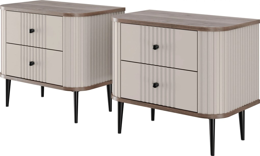 Zestaw szafek nocnych Vesper 56 cm - kaszmir / orzech / czarne nogi
