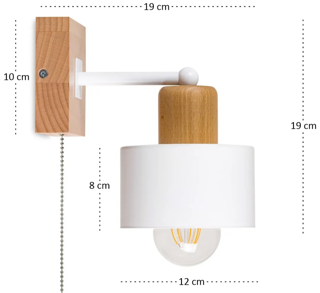 Biały kinkiet LED SHWD-WE10x10BU jednopunktowy z litego drewna z włącz
