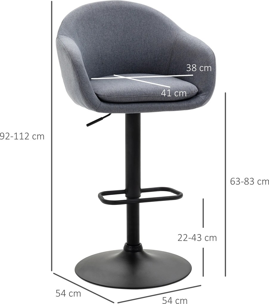HOMCOM Barstool 92-112cm Regulowany na wysokość Barowy krzesło w stylu lnianym Ciemnoszary