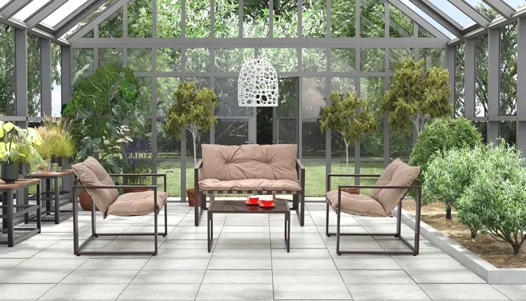Beżowy zestaw ogrodowy sofa + 2 fotele + ława - Denoli