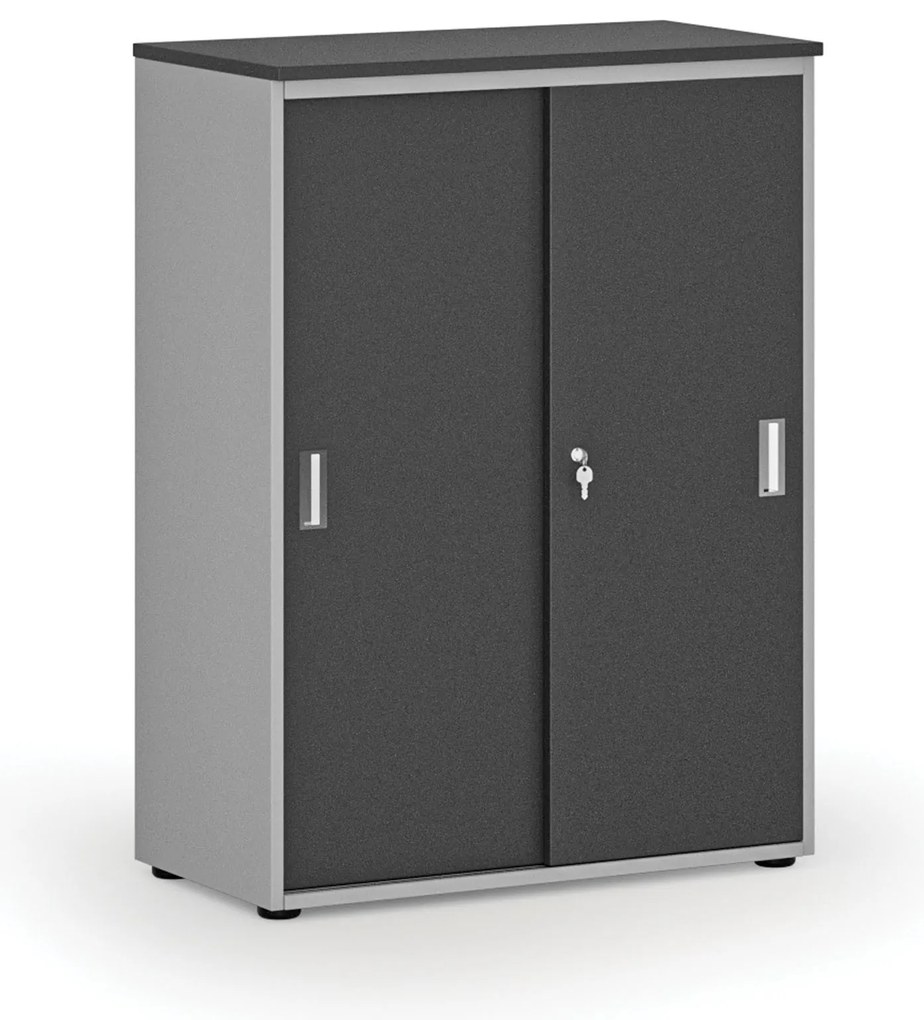 Szafa biurowa z drzwiami przesuwnymi PRIMO GRAY, 800 x 420 x 1087 mm, szary/grafit