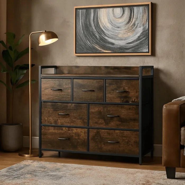 Komoda z Szufladami HUDSON 98 cm Dąb Rustykalny/Czarny Loftowa