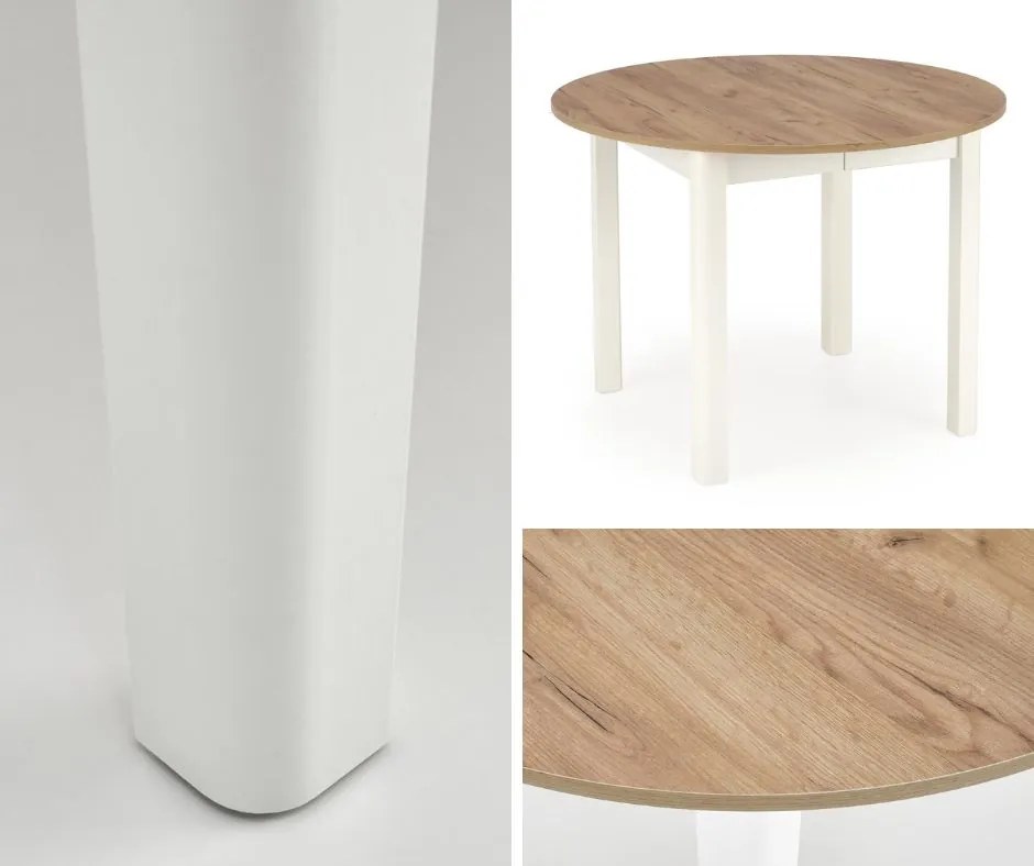 Rozkładany stół z okrągłym blatem Ringo dąb craft / biały