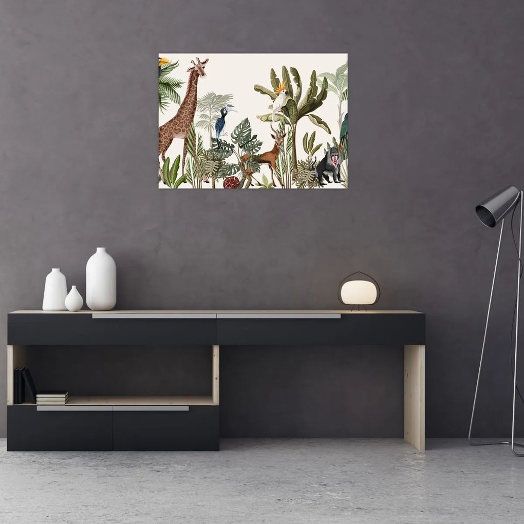 Obraz na szkle - Dżungla pełna zwierząt (70x50 cm)