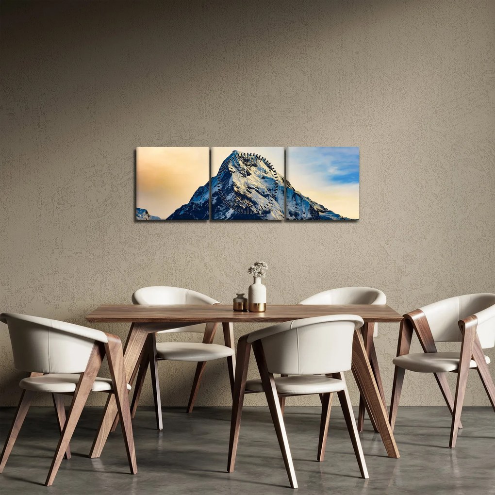 Obraz ośnieżonych gór, Nepal (z zegarem) (90x30 cm)