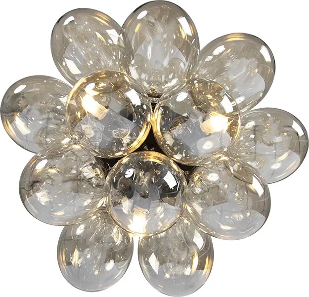 Designerska lampa sufitowa czarna z bursztynowym szkłem 3-punktowa - Uvas