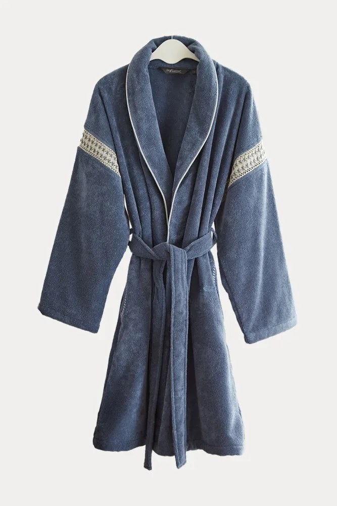 Krótki damski szlafrok VIVIAN M Niebieski