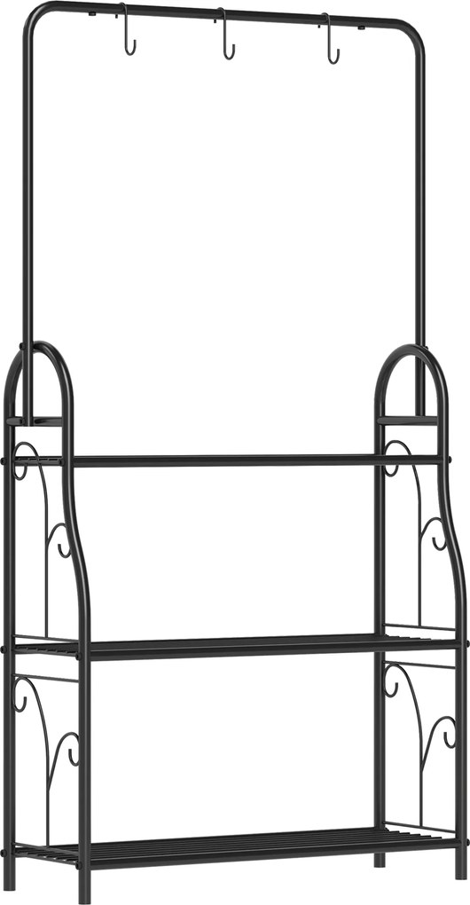 Outsunny Regał na Kwiaty, 3-Poziomowy Stojak na Rośliny z Haczykami, Metalowy, Do Wewnątrz i Na Zewnątrz, Czarny