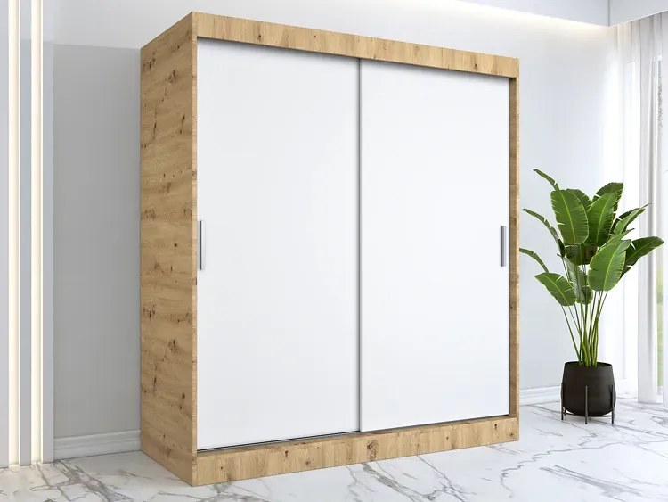 Szafa przesuwna 180 cm dąb artisan + biały - Erco 5X