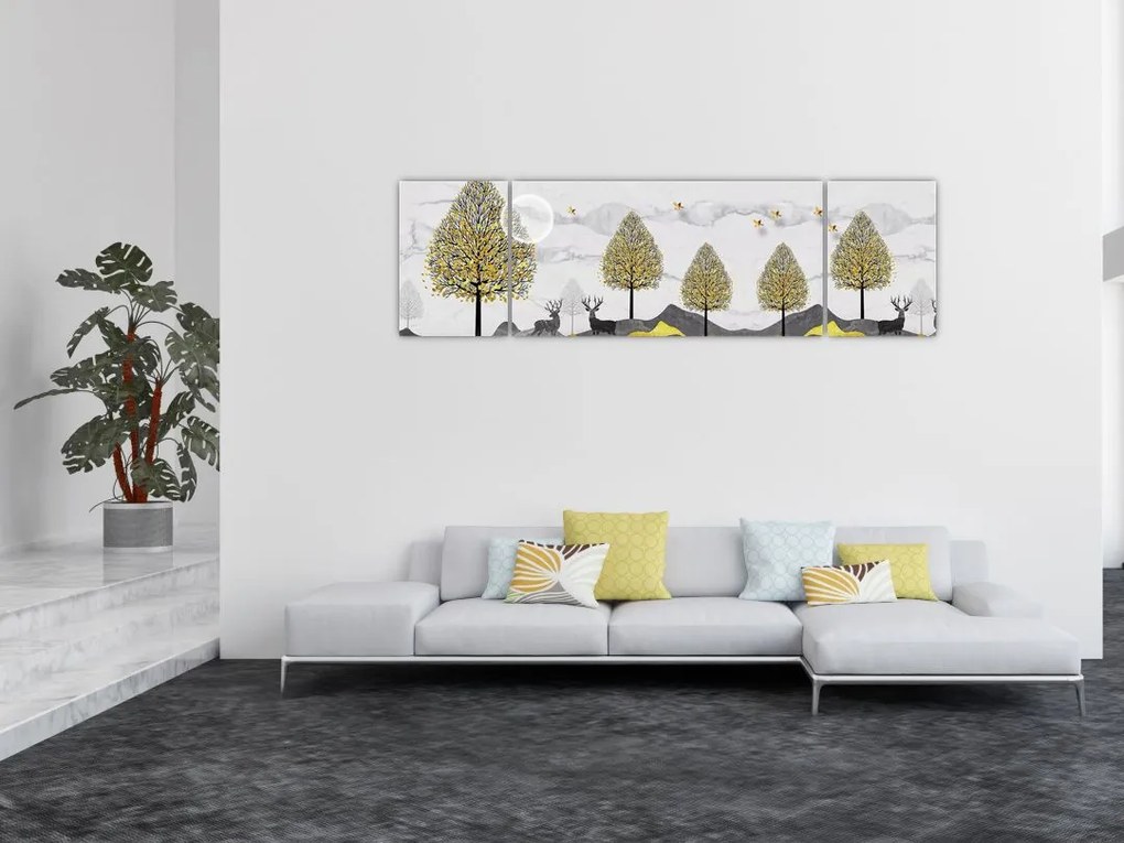 Obraz malowanych jeleni (170x50 cm)