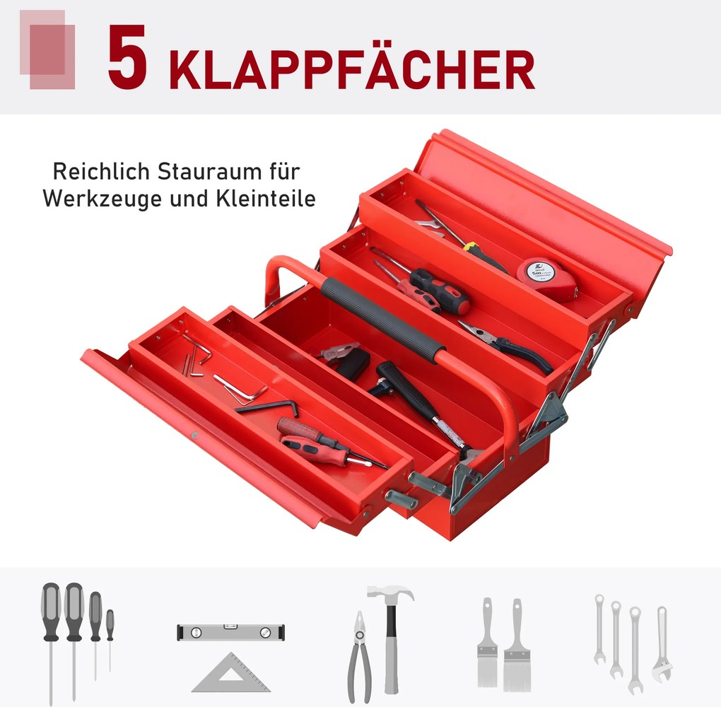 Skrzynka narzędziowa DURHAND skrzynka narzędziowa 5 przegródek stalowych 45 x 22,5 x 34,5 cm