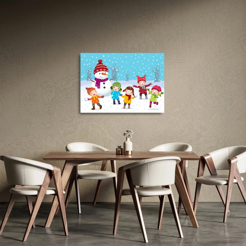 Obraz na szkle - Zimowe dziecięce zabawy (70x50 cm)