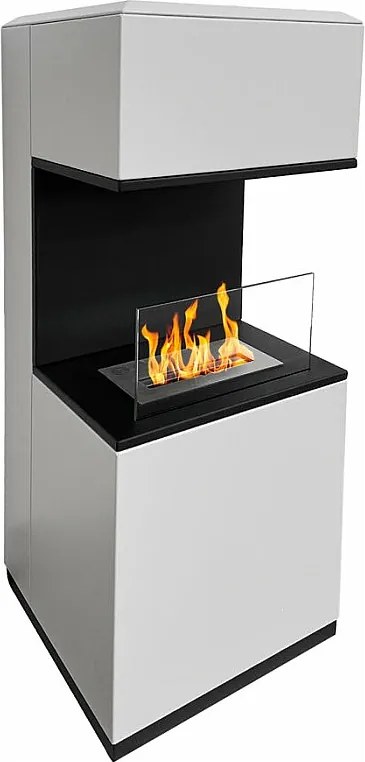 Kominek na bioetanol Oslo, wolnostojący biokominek ze stali białej, dł. 38 x gł. 38 x wys. 100 cm