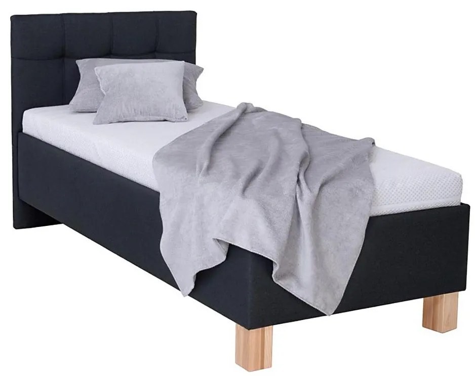 Tapicerowane łóżko z materacem i pojemnikiem na pościel MARIA ONE 90x200 cm, antracyt