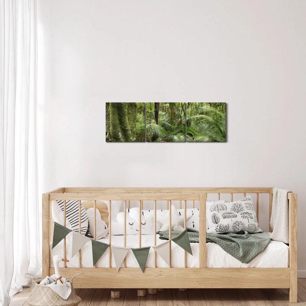Obraz tropikalnego lasu deszczowego (z zegarem) (90x30 cm)
