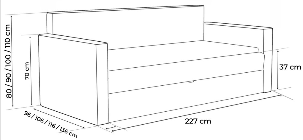 Łóżko młodzieżowe LUMI I z dodatkową powierzchnią spania - 80x200