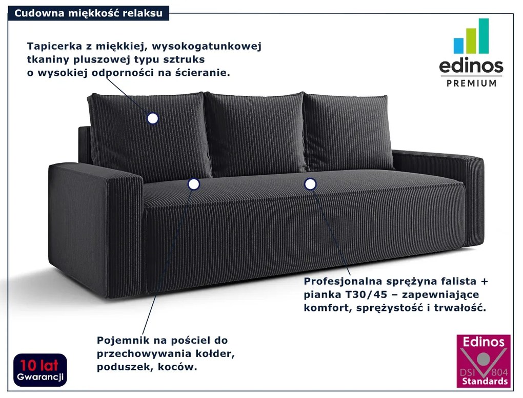 Grafitowa sofa rozkładana z pojemnikiem W4-B71