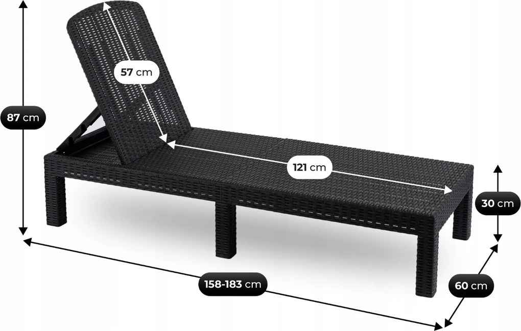 Leżak ogrodowy, składany Montero - regulowane oparcie, czarny