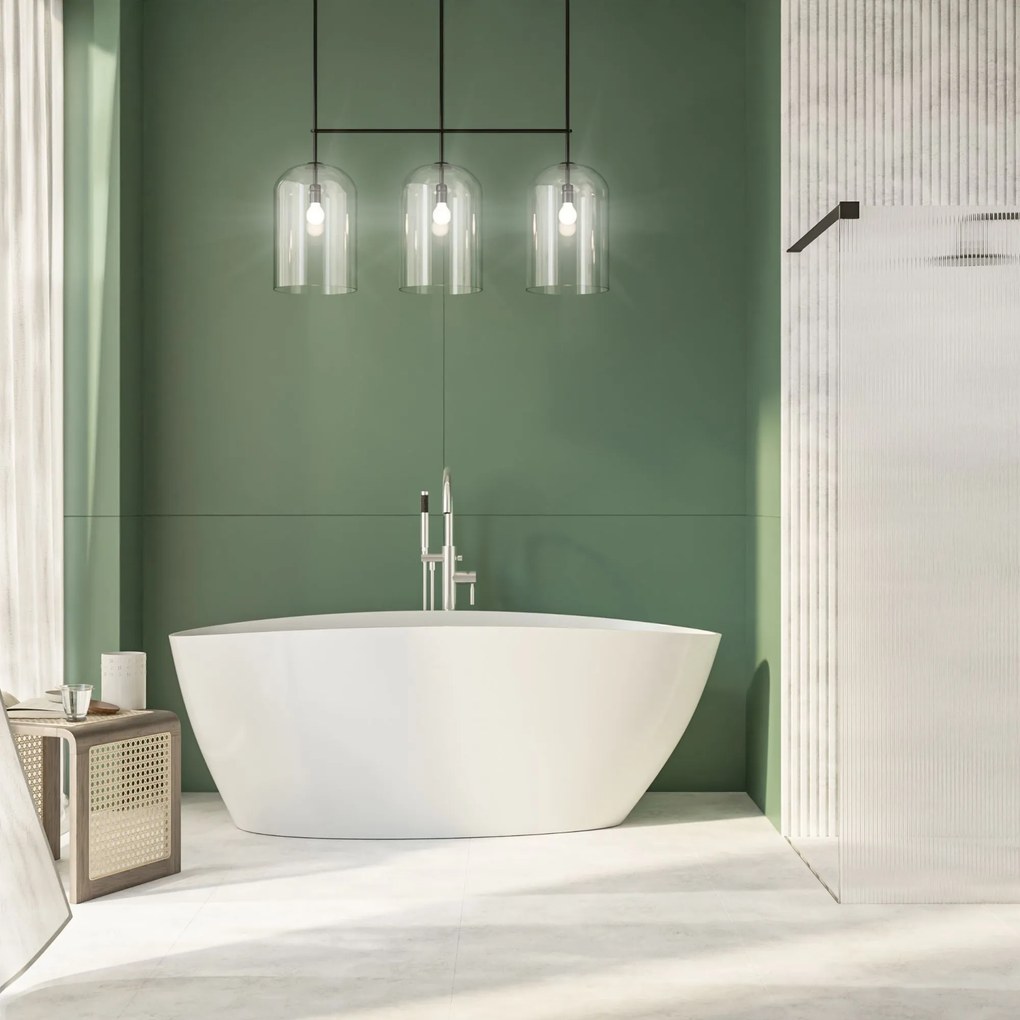 Wanna wolnostojąca MISTE owalna biała z konglomeratu 160 x 70 cm bez przelewu cienki rant | Różne kolory korków : Kolor korka - Biały