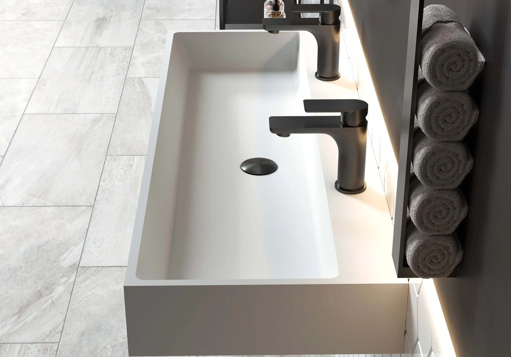 Umywalka nablatowa / ścienna PB2144-1Odlew mineralny - Biały mat - 110 x 42 x 13 cm