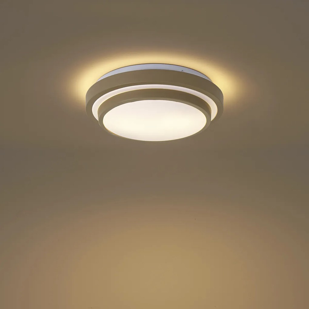 Nowoczesna lampa sufitowa taupe z białym wykończeniem 34 cm IP44 - Walden
