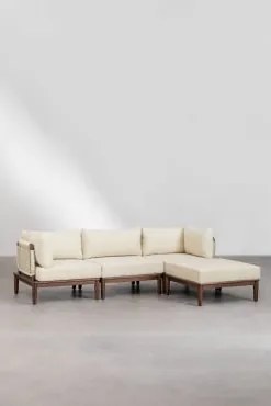 Modułowa Sofa 3-częściowa Z 2 Narożnikowymi Fotelami I Pufem Z Akacji Giulia Ciemny Akacjowy Brąz - Sklum