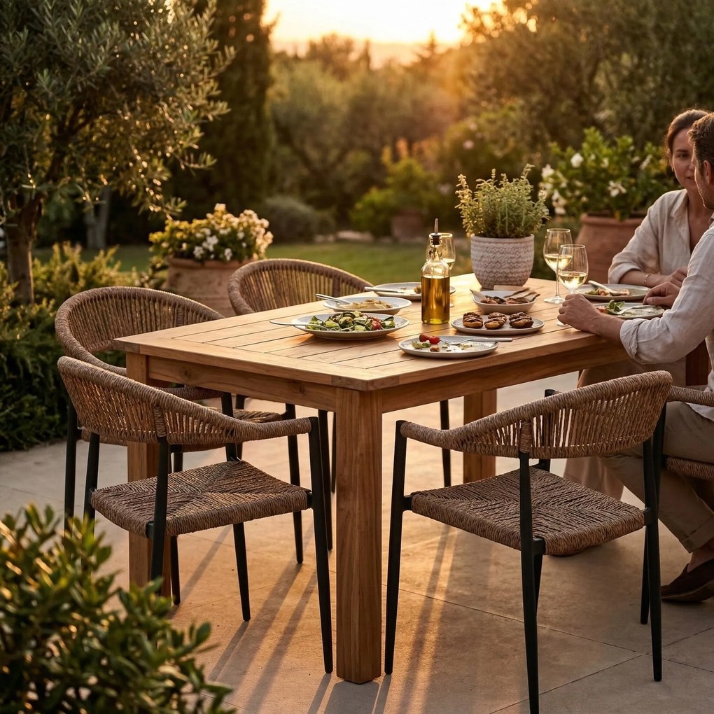 Krzesło Ogrodowe Czarne 56x60x78 cm Plecione Brązowe Sznurki Nowoczesne