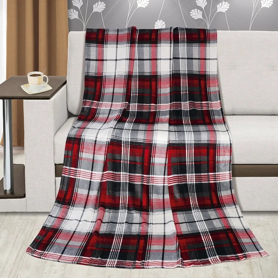 Bellatex Koc Kemping Plus Kwadraty czerwony, 150 x 200 cm