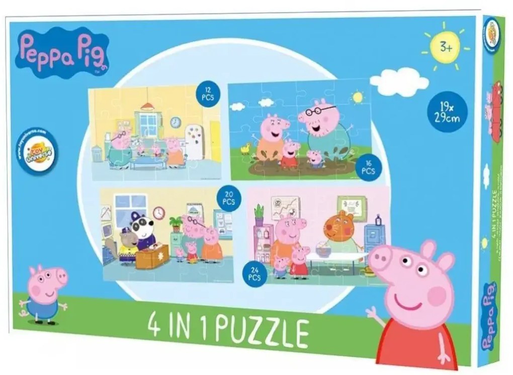 Puzzle dla dzieci 4 w 1 ŚWINKA PEPPA dzień rodzinny, 19x29 cm