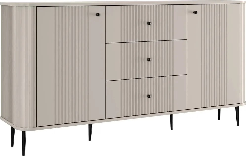 Komoda Vesper 160 cm z szufladami na nóżkach - kaszmir / czarne nogi