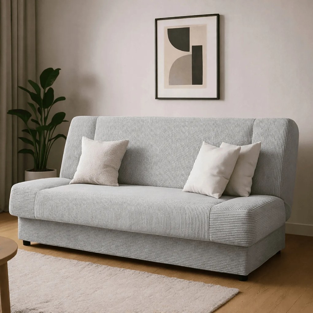 Sofa z Funkcją Spania PIANO Rozkładana Wersalka Dwuosobowa Szara Sztruksowa Nowoczesna do Salonu
