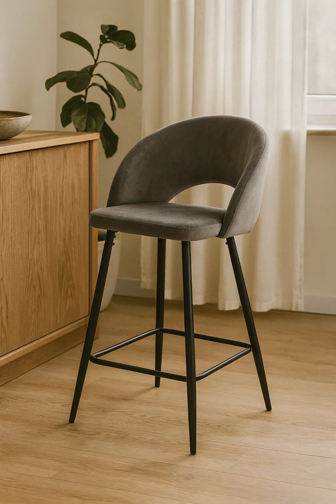 Szary tapicerowany nowoczesny hoker z oparciem T4-P50