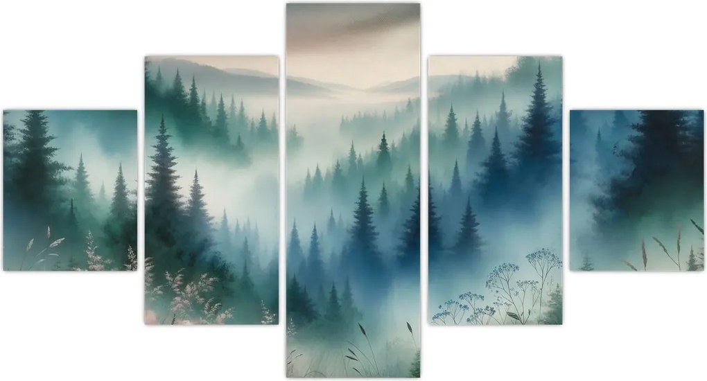 Obraz - Leśny krajobraz z mgłą (125x70 cm)