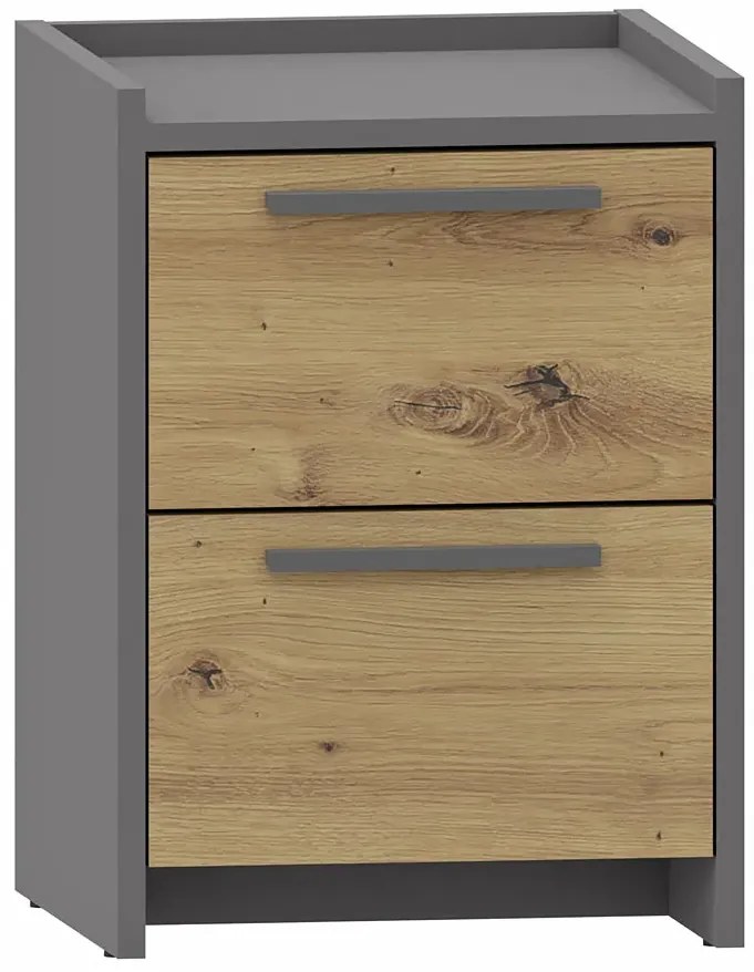 Wąska szafka nocna z szufladami dąb artisan + antracyt K6-D60