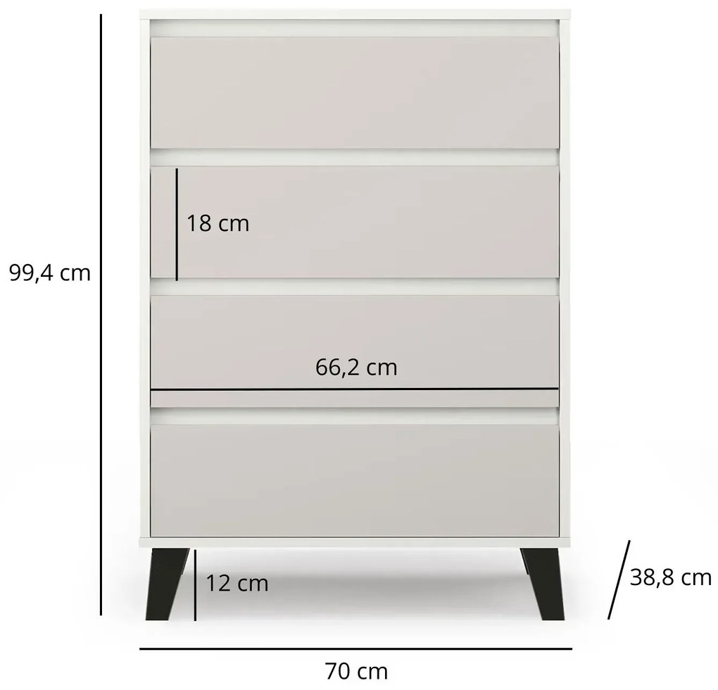 Komoda z 4 szufladami na czarnych nóżkach biały + kaszmir R7-N73