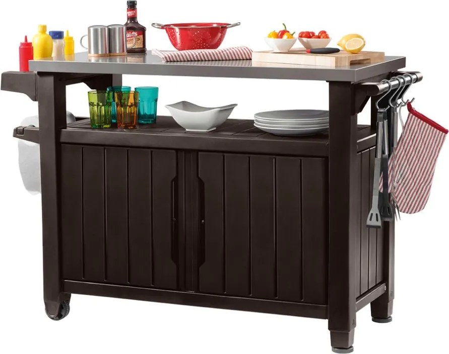 Stół ogrodowy ze schowkiem UNITY XL - brązowy