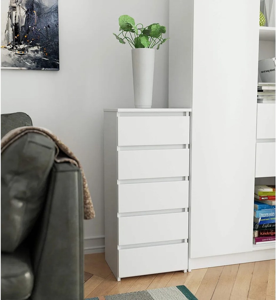 Komoda AKORD CL5 Biała 40 cm 5 szuflad fronty kolor Biały mat 40x35x92 cm