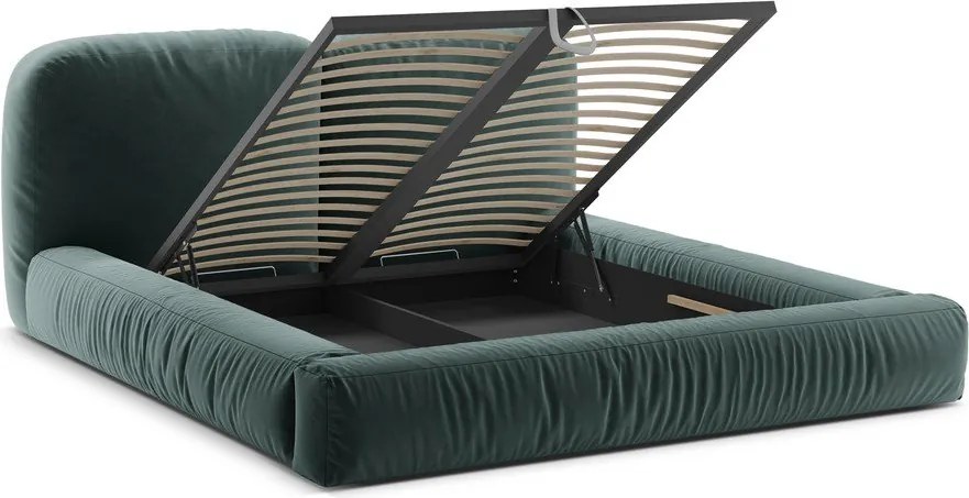 Morskie tapicerowane łóżko dwuosobowe ze schowkiem ze stelażem 200x200 cm Martina – Micadoni