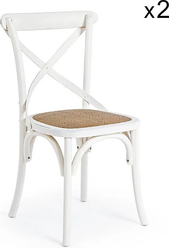 Zestaw 2 krzeseł z białego wiązu i naturalnego rattanu - CROSS