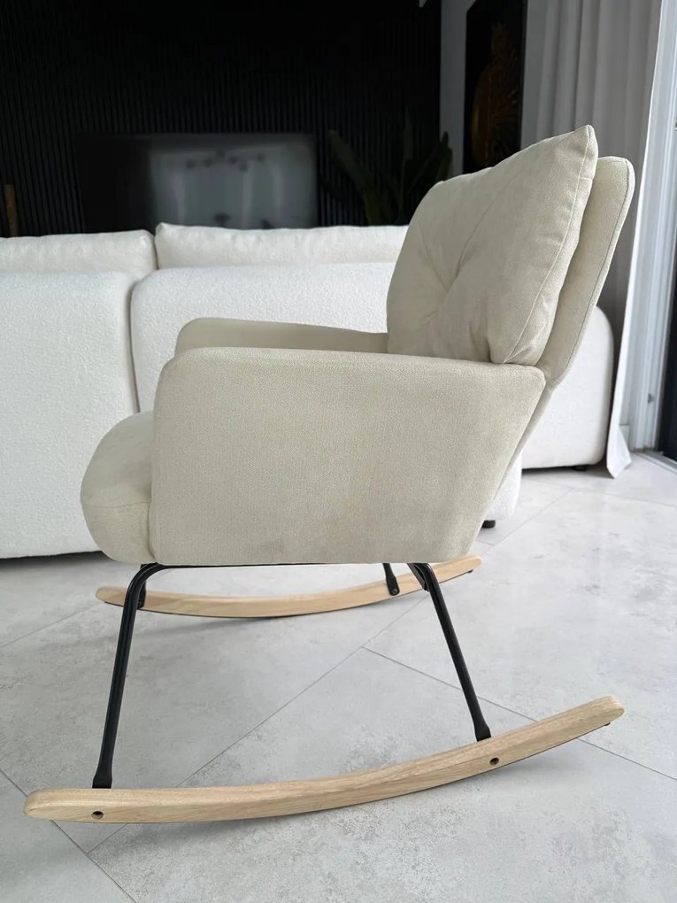 REZERWACJA Fotel wypoczynkowy bujany beżowy, do salonu, sypialni, tkanina, FW8