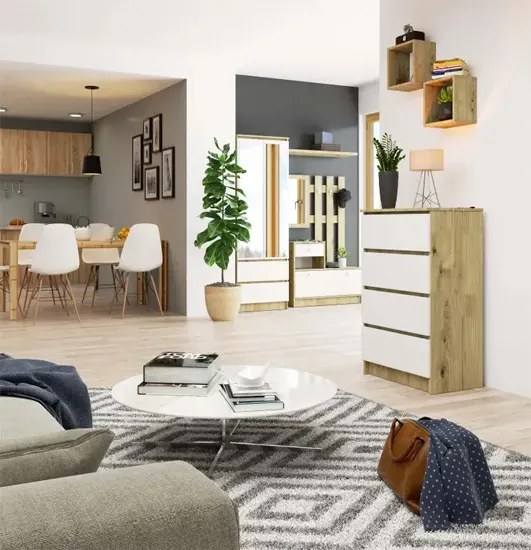 Skandynawska komoda do sypialni dąb artisan + biały - Branni 3X
