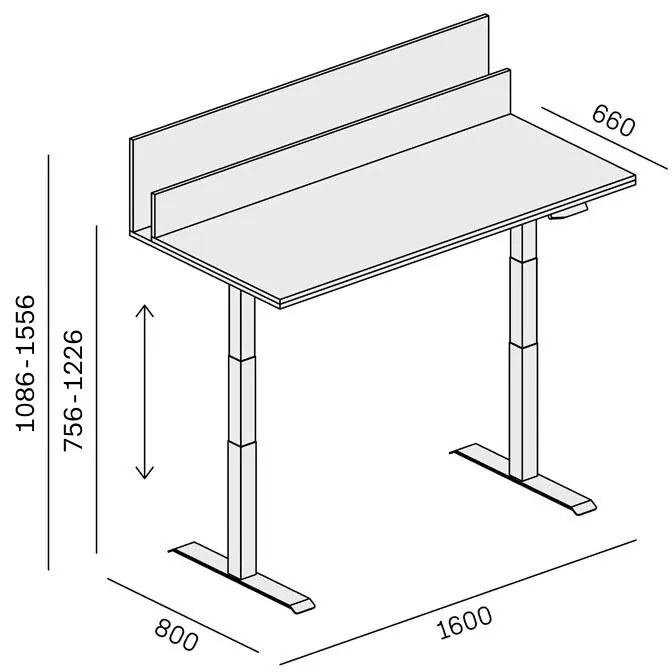 Biurko z regulacją wysokości SINGLE LAYERS, 160x80 cm, 2 silniki, z przegrodami, dąb naturalny/dąb bejcowany