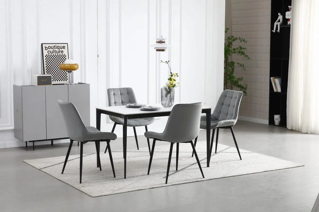 Krzesło welurowe BERA jasnoszare z czarnymi nogami