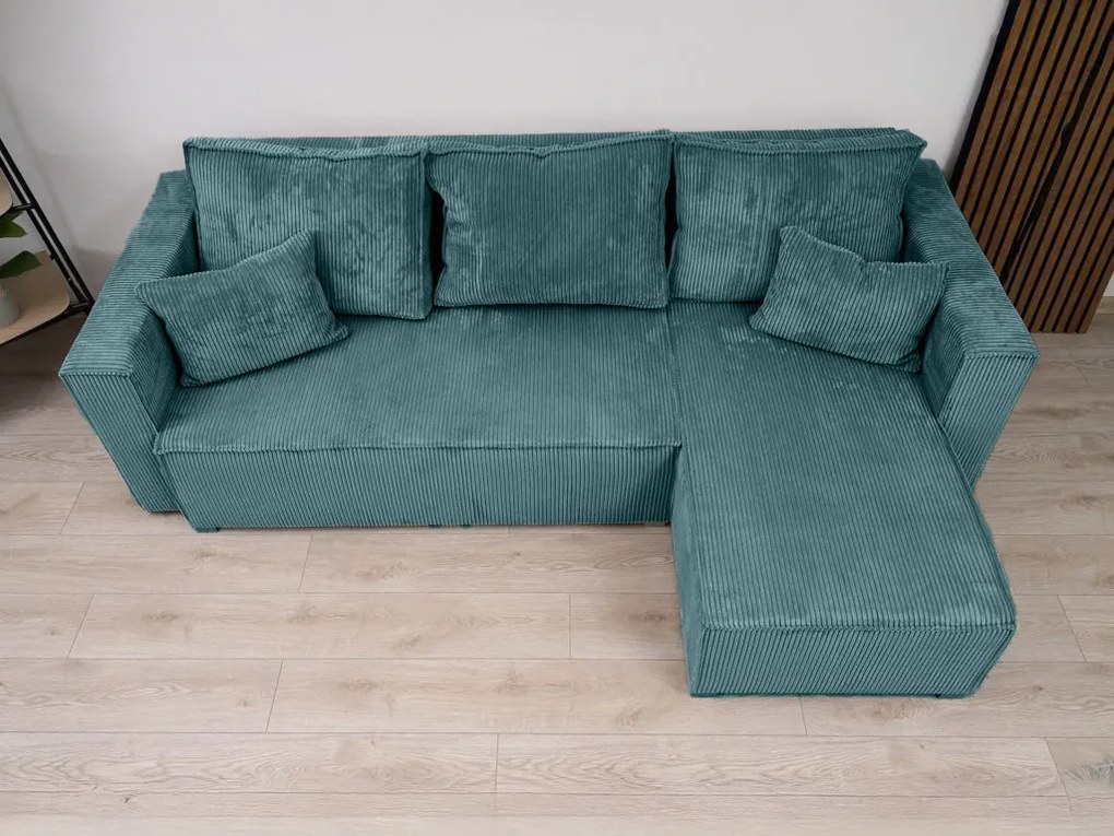Rozkładana narożna sofa SMART COSARO petrolowa, dwustronna + 2 poduszki GRATIS