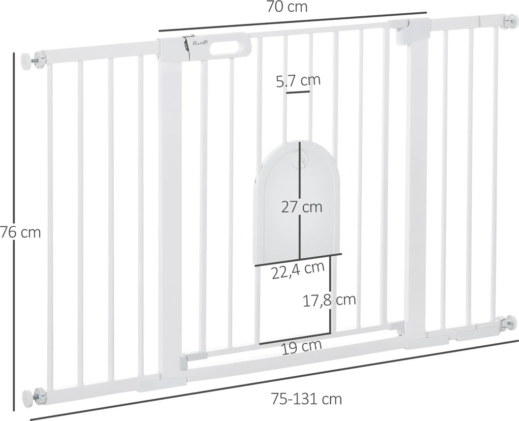 PawHut Barierka Ochronna na Schody dla Psów Metalowa z Zaciskami ABS Bezpieczna dla Zwierząt Biała 75-131x76cm | Aosom PL