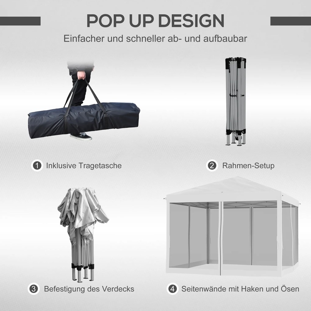 Outsunny Składany Pawilon z Bocznymi Ściankami inklu. Torba, Pawilon Ogrodowy, Metal, Tkanina Oxford, 3 x 3 m, Kremowy
