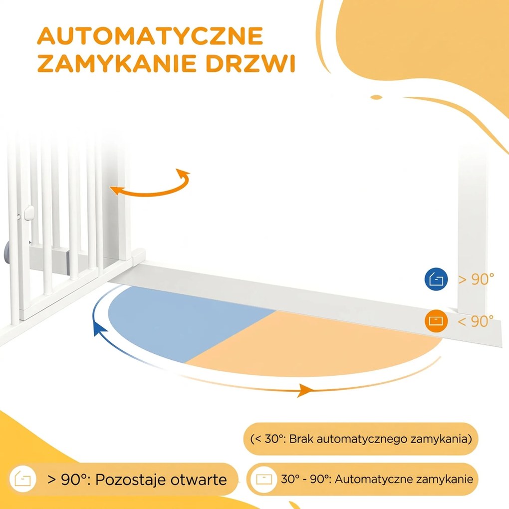 PawHut Zabezpieczenie Schodowe dla Psów, Bramka Ochronna, Automatyczne Zamykanie, Wymiar 100 cm x 4 cm x 76 cm, Biały