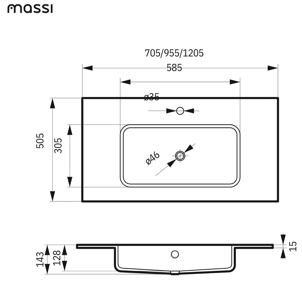 Umywalka wpuszczana w blat / blatowa biała z otworem na baterię 60 x 50 cm ENO z konglomeratu